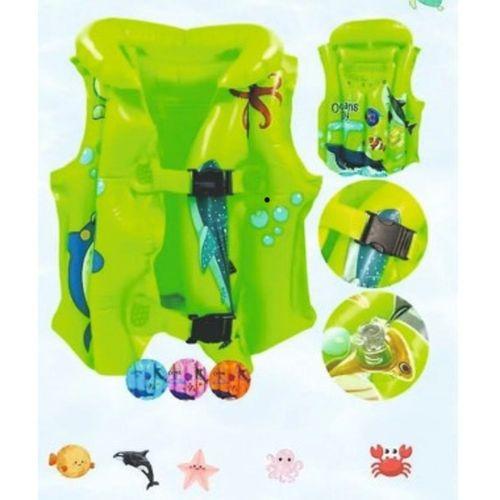 Yeşil Hayvan Desen 3-7 Yaş Çocuklar İçin Şişme Havuz ve Deniz Can Yeleği, Yüzme Öğrenme Life West…