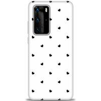 Huawei P40 Pro Kılıf HD Baskılı Kılıf - Siyah Kalpler + Tam Ekran Koruyucu