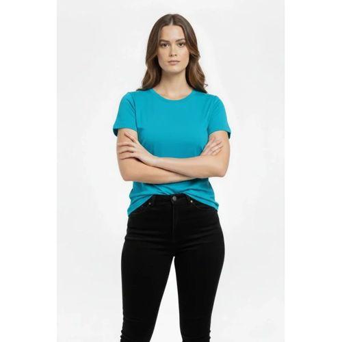 T-Shirt Bisiklet Yaka Slim Fit Likralı Tişört Günlük Basic Body - Turkuvaz