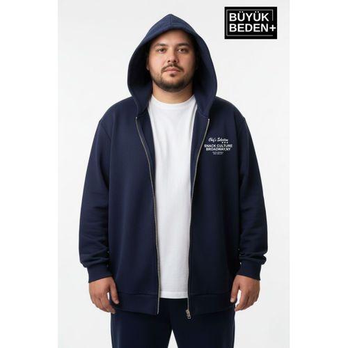 Erkek Büyük Beden Fermuarlı Kapüşonlu Chef Baskılı Sweatshirt Hırka - Rahat Kalıp SPR26BHR921
