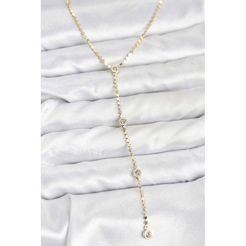 316L Çelik Gold Renk Ezme Zincir Model Y Kadın Kolye