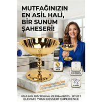 2'li Profesyonel İnox Gold Paslanmaz Çelik Ayaklı Dondurma ve Tatlı Sunum Kasesi Seti 723149