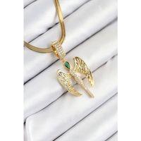 316L Çelik Zirkon Taşlı Melek Model Gold Renk Kadın Kolye