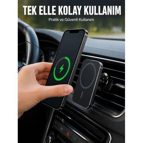 Araç İçi Manyetik Telefon Tutucu Ve 15w Kablosuz Hızlı Şarj Cihazı