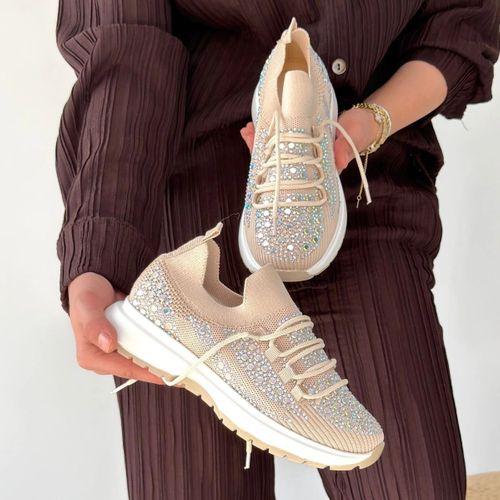 Ceas Bej Triko Bağcıklı Spor Ayakkabı