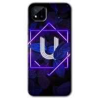 MRCİLETİSİM Realme C11 Kılıf HD Desen Baskılı Arka Kapak + Temperli Cam - Dark Neon Yaprak U Harfi