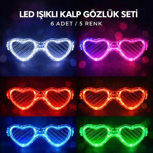 LED Işıklı Kalp Pilli Parti Gözlüğü – 6 Adet / 5 Renk Set