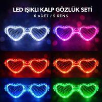 LED Işıklı Kalp Pilli Parti Gözlüğü – 6 Adet / 5 Renk Set