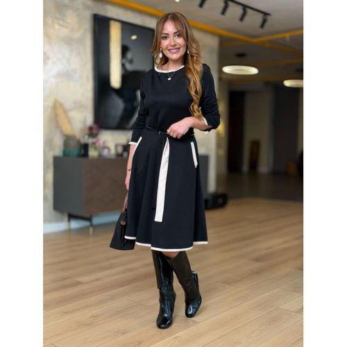 Kadın Uzun Kollu Kuşak Dahil Midi Boy Lbise