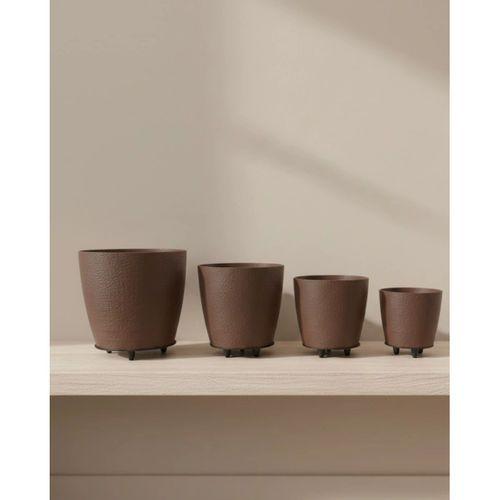 4’lü 3d Kahverengi Dekoratif Vazo Seti Modern Ayaklı Şık Saksı Takımı