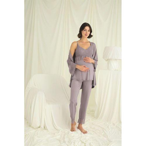 Dantelli Hamile Lohusa 3lü Pijama Takımı