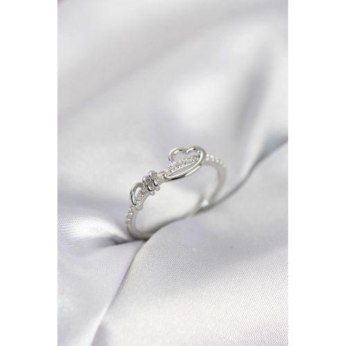 Sarmal Kalp Model Zirkon Taşlı Gümüş Renk Kadın Yüzük