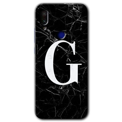 Redmi Note 7 Kılıf HD Desen Baskılı Arka Kapak - Siyah Mermer Desenli G Harfi