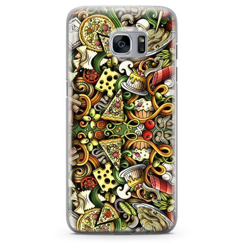 Samsung Galaxy S7 Edge Kılıf İtalyan Yemekleri Doodle Arka Kapak Koruma Desenli Full Koruyucu