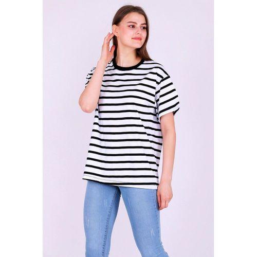 Kalın Çizgili Kadın Oversize Çizgili Basic Tshirt