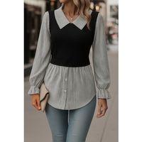 Kadın Uzun Kollu Yakalı önden Düğmeli Ottoman Bluz