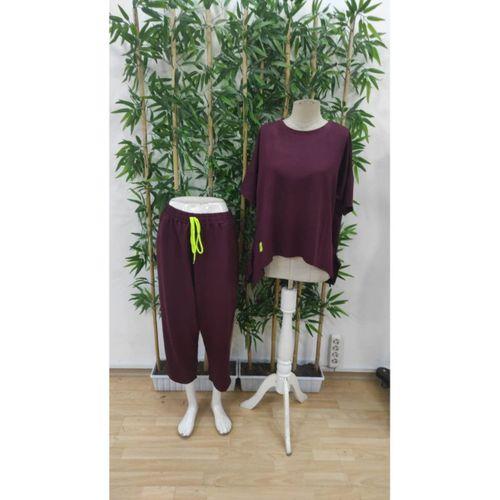 Kadın Kısa Kollu Bisiklet Yaka Viskon Iki Iplik Bluz Ve Pantolon Ikili Takım