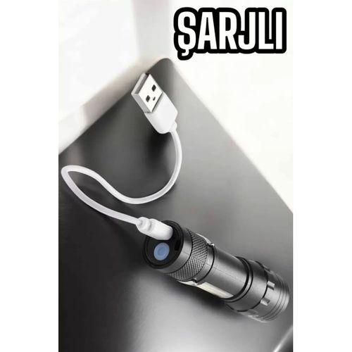 Şarjlı Metal Zoomlu El Feneri Işıldak Led Işık Taşınabilir El Lambası