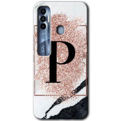 Tecno Spark 7 Pro Kılıf HD Desen Baskılı Arka Kapak - Pembe Mermer Desenli P Harfi