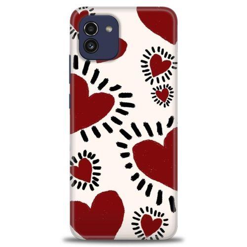 Samsung Galaxy A03 Kılıf HD Baskılı Kılıf - Çizgili Kalp + Tam Ekran Koruyucu