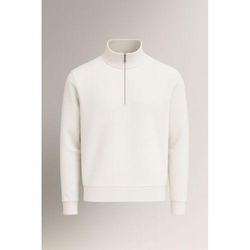 Lars Selanik Örme Kumaş Yarım Fermuar Erkek Sweatshirt - Ekru