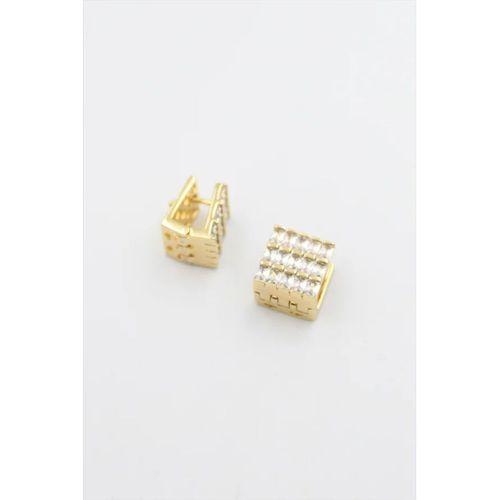 Kare Taşlı Küpe - Altın