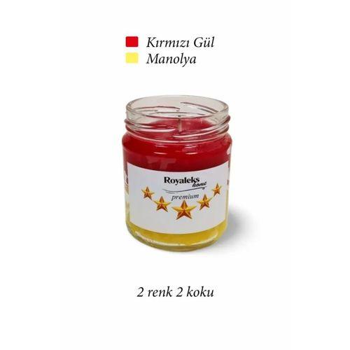 Premium Seri 2 Renk 2 Koku Sarı Kırmızı Beş Yıldız Kavanoz Mum 210 cc - RYL