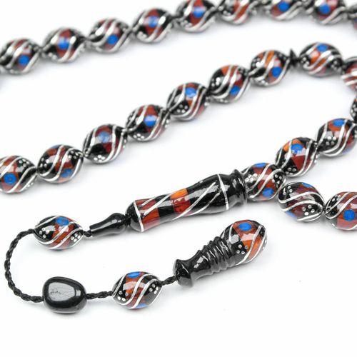 Oltu Taşı ve Galalith Beyzi Çift Çeşmi İşlemeli Tespih