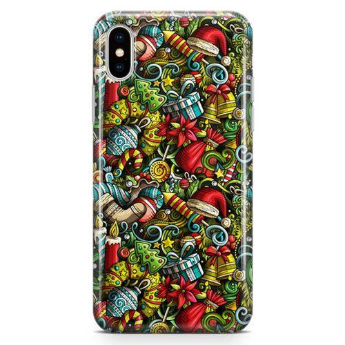 Apple iPhone XS Kılıf Yılbaşı Süsleri Doodle Arka Kapak Koruma Desenli Full Koruyucu