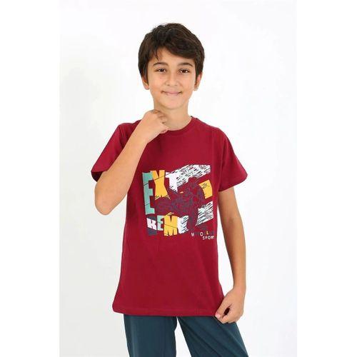 Erkek Çocuk Kısa Kol Penye Pijama Takım Bordo