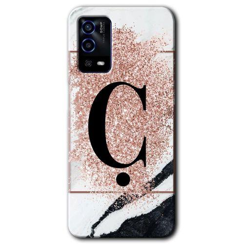OPPO Oppo A55 Kılıf HD Desen Baskılı Arka Kapak - Pembe Mermer Desenli Ç Harfi