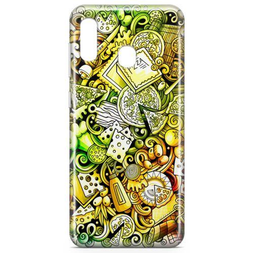 Samsung Galaxy A20 Kılıf Pizza Doodle Arka Kapak Koruma Desenli Full Koruyucu