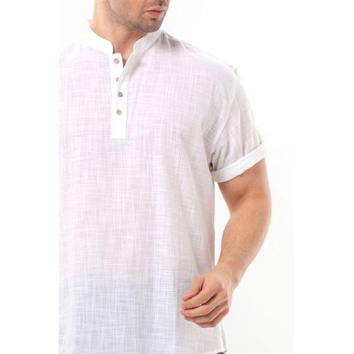 Kısa Kol Şantuklu Pamuk Bodrum Erkek Yazlık Tshirt Beyaz 3001