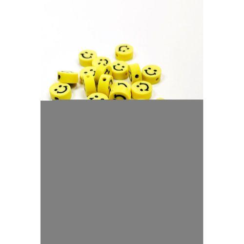 30 Adet 10 mm Polimer Kil Fimo Boncuk Takı Bileklik + 1 Metre Lastikli Misina Hediye - Gülen Yüz Smile