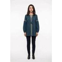 Uzun Kol Dicle Bağcıklı V Yaka Yazlık Şile Bezi Tunik Petrol Ptrl