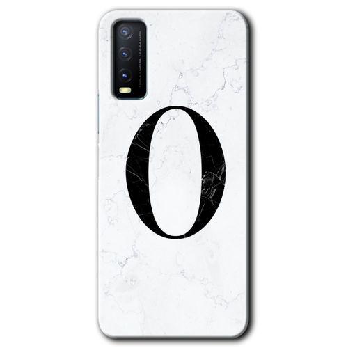 MRCİLETİSİM Vivo Y20 Kılıf HD Desen Baskılı Arka Kapak + Temperli Cam - Beyaz Mermer Desenli O Harfi