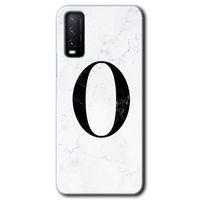 MRCİLETİSİM Vivo Y20 Kılıf HD Desen Baskılı Arka Kapak + Temperli Cam - Beyaz Mermer Desenli O Harfi