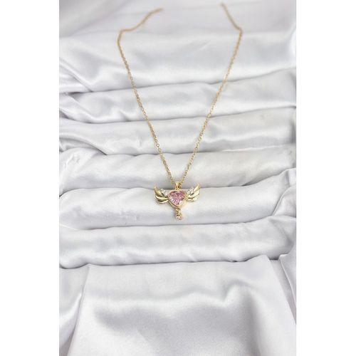 316L Çelik Zincir Gold Renk Kanatlı Kalp Model Zirkon Taşlı Kadın Kolye