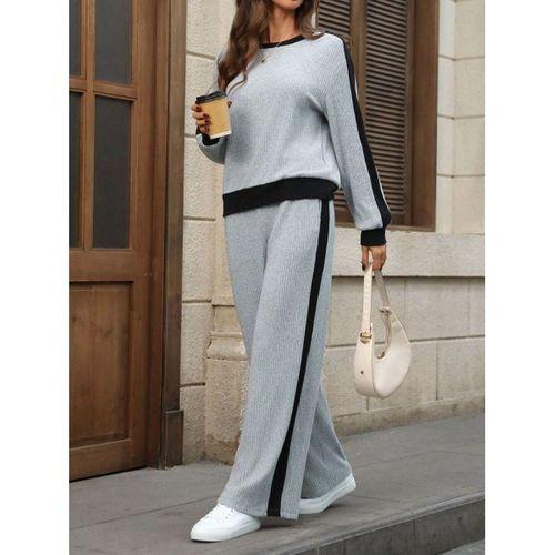 Kadın Uzun Kollu Bisiklet Yaka şardonlu Kaşkorse Bluz Ve Pantolon Ikili Takım