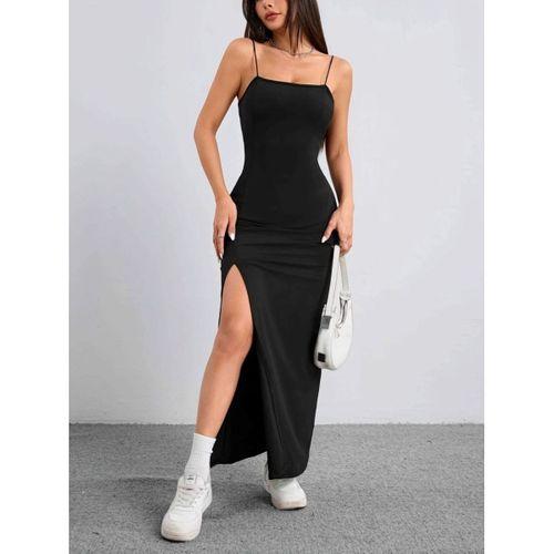 Kadın Ip Askılı Yandan Yırtmaçlı Janjan Krep Elbise