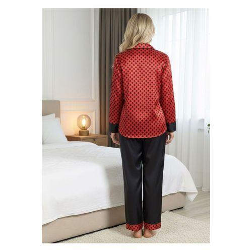 Siyah-Kırmızı Saten Pijama Takımı - 1621