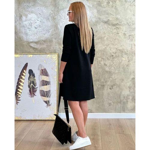 Kadın Uzun Kollu Bisiklet Yaka Cep Detay Etek Ucu Volanlı Iki Iplik Elbise