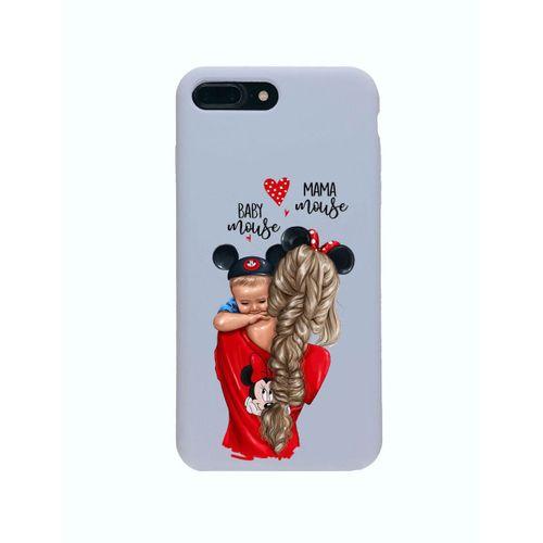 iPhone 8 Plus Premium Lansman Pastel Lila Telefon Kılıfı Anne ve Oğlu