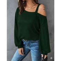 Kadın Uzun Kollu Tek Omuz Askı Detay Salaş Viskon Iki Iplik Bluz