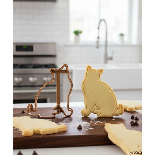 Yan Profili Hafif Dönük Oturan Kedi Kurabiye Kalıbı ve Hamur Kesici – Şeker Hamuru ve Oyun Hamuru İçin Tek Parça Kalıp