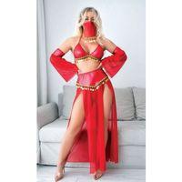 Kırmızı Peçeli Seksi Dansöz Kostümü