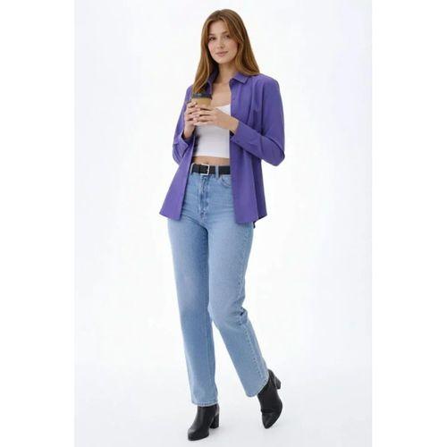 Uzun Kollu Gömlek Düğmeli Klasik Yaka Günlük Ve Ofis Şıklığına Uygun - Mor