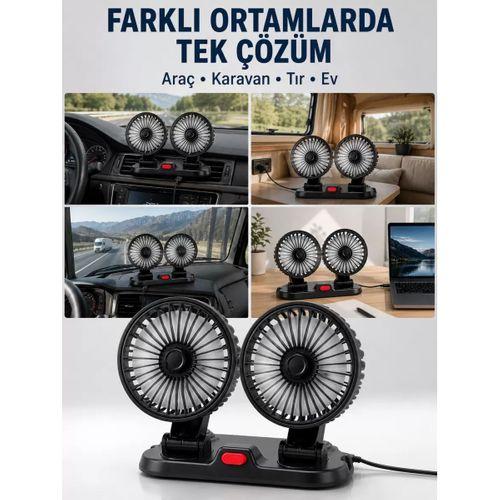 Araç, Karavan Ve Tır İçin Çift Fanlı Mini Vantilatör