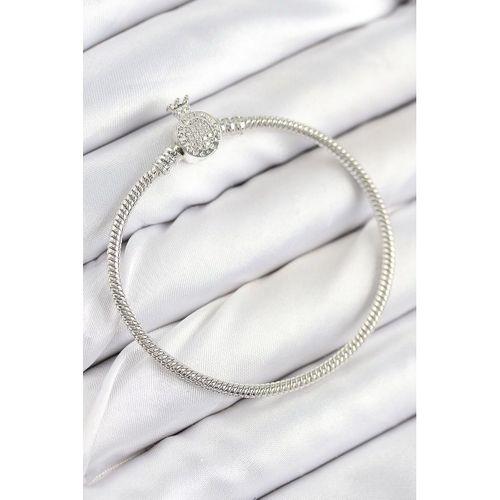 Pirinç Charm Zirkon Taşlı Taç Model Gümüş Renk Kadın Bileklik
