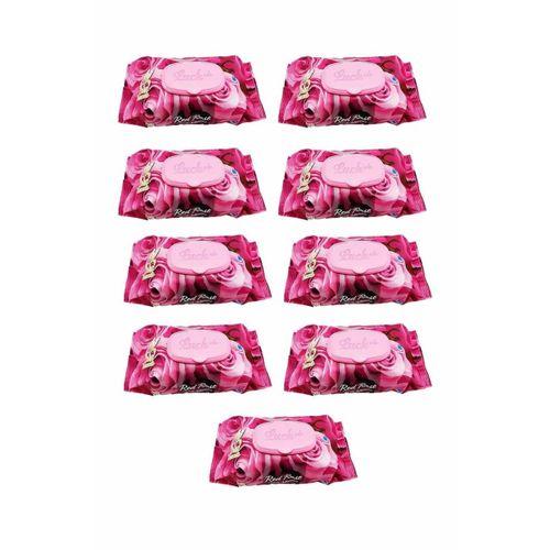 9 Paket Red Rose Islak Havlu Mendil 90 Adet Kapaklı Gül Kokulu